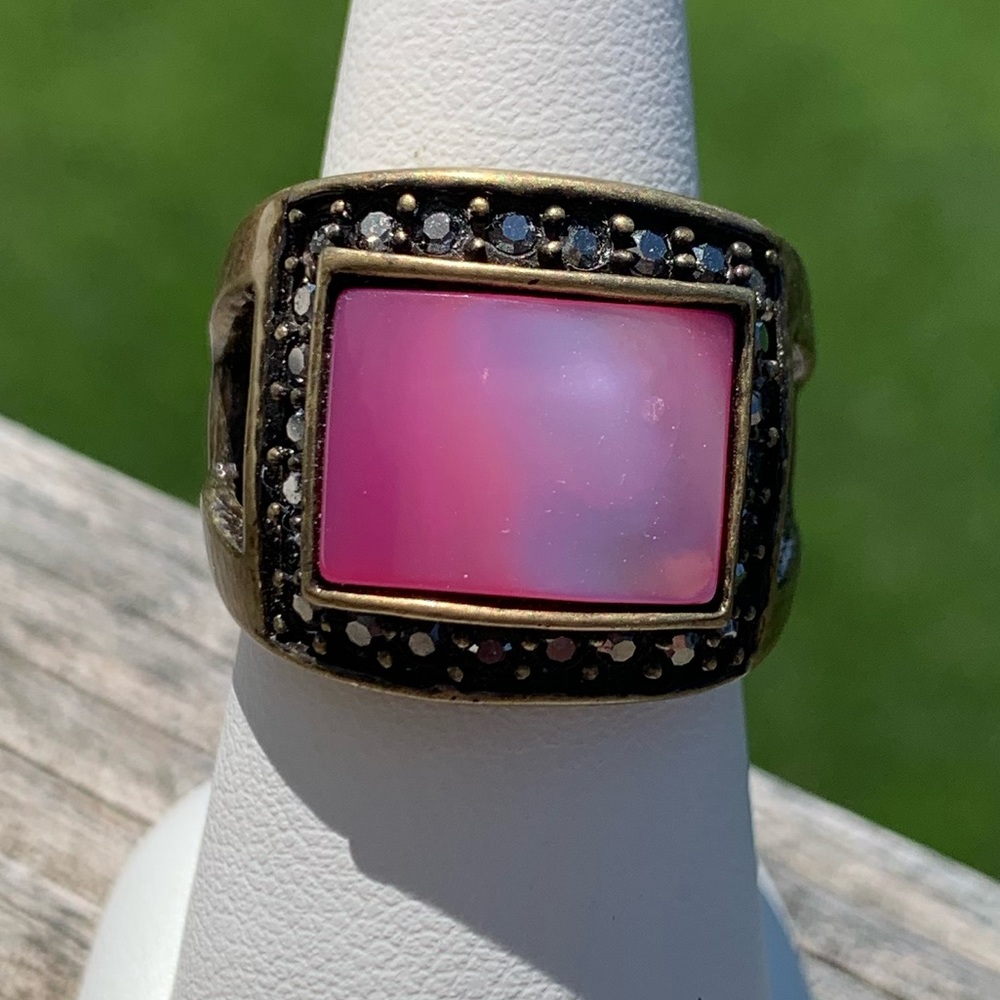 Lia Sophia Pink Opalescent Rectangular Statement Ring